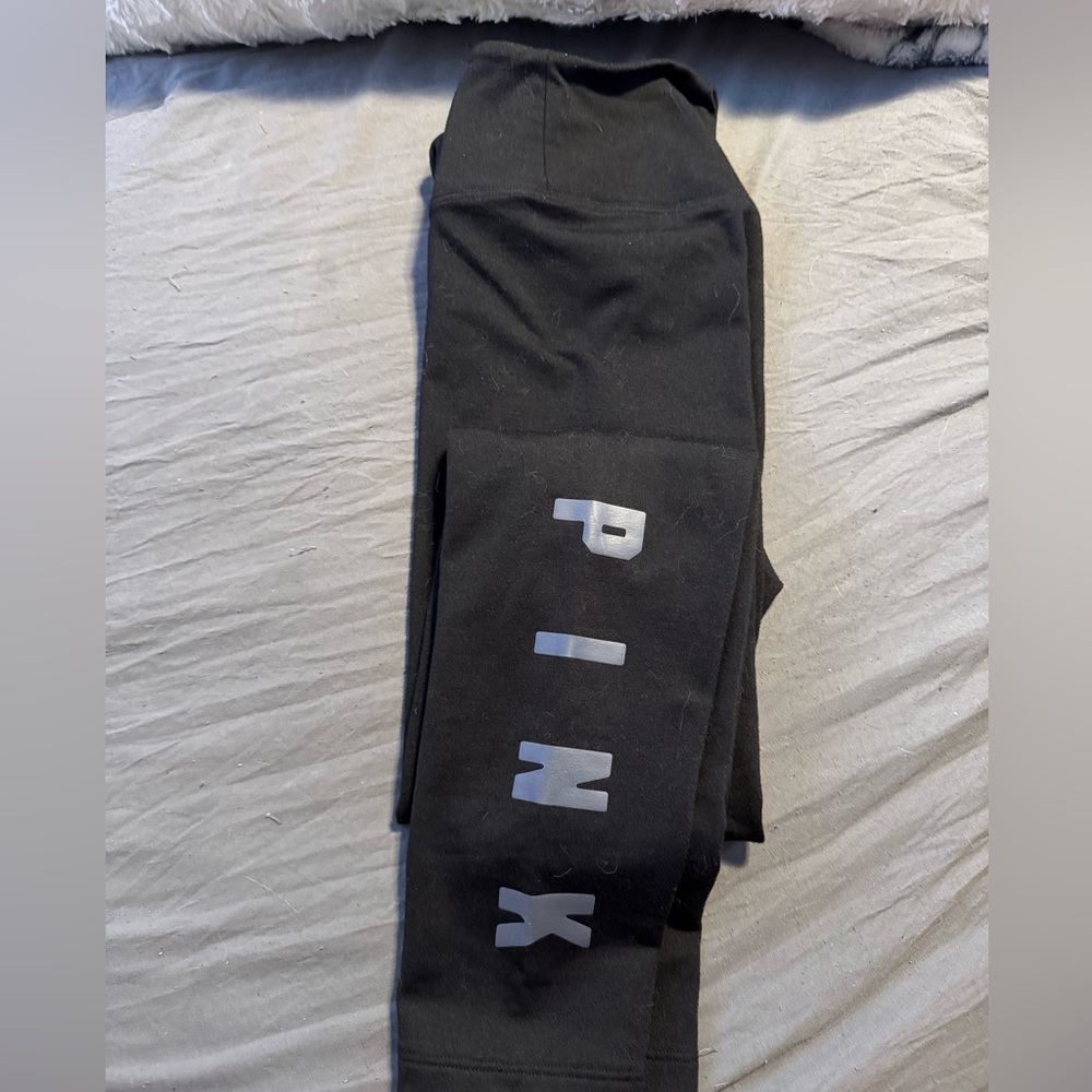PINK Victoria's Secret Cozy fleece lined high rise Black Leggings